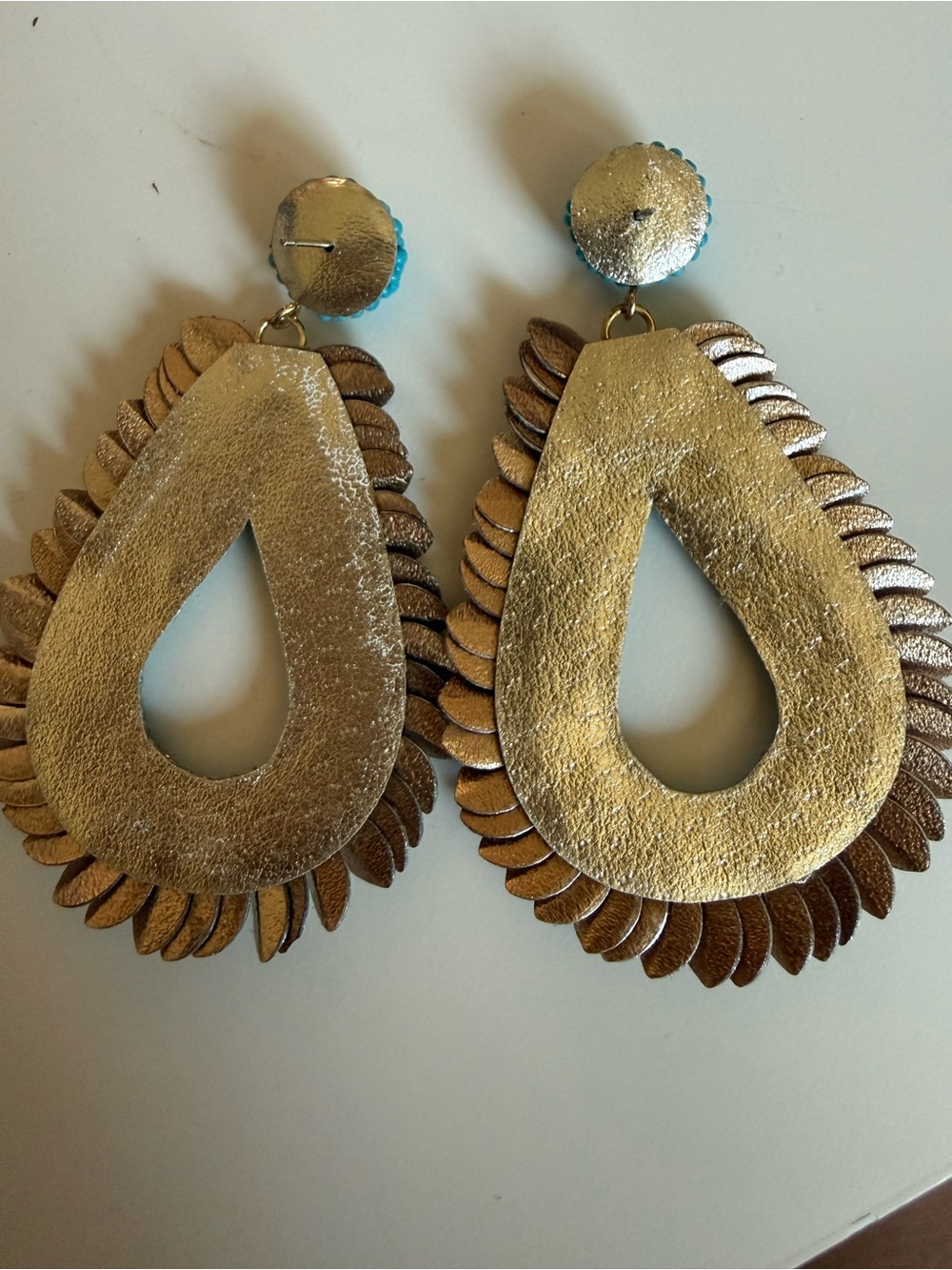 NWT Piper K Hand Beaded Turquoise & Bronze Boho Statement Drop Earrings - Picture 7 of 8